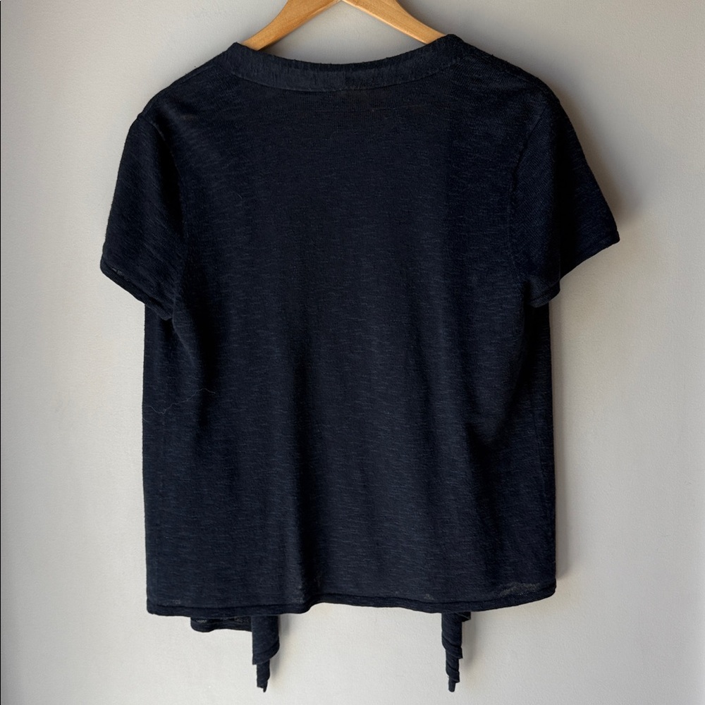 Eileen Fisher Navy Linen Cotton Short Sleeve Open Cardigan - Picture 3 of 7